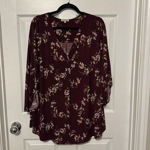 Beacon 3X Maroon Floral Blouse